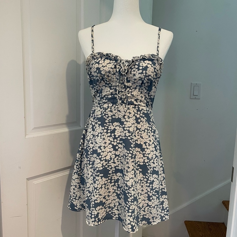 Cute Blue Floral Summer Mini Dress